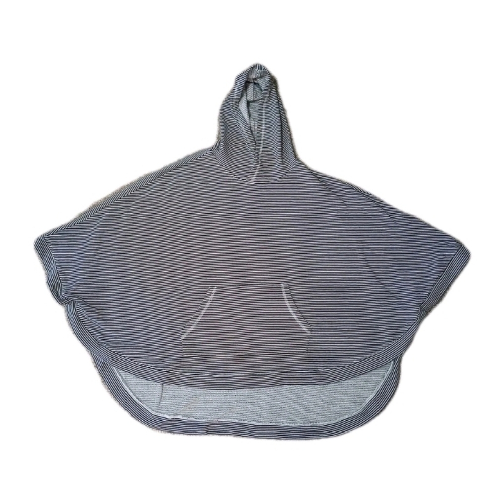 Saks Fifth Avenue Hoodie Poncho Black/Grey Stripes Size Small